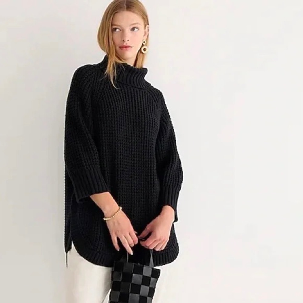 J. Crew Turtleneck Cotton Poncho NWT Size L-XL Black